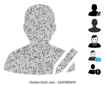 Line Mosaic based on edit user icon. Mosaic vector edit user is created with random line dots. Bonus icons are added.
