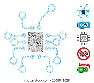 Line Mosaic based on electronics icon. Mosaic vector electronics is created with scattered dash spots. Bonus icons are added.