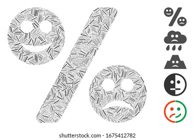 Line Mosaic based on emotion percent icon. Mosaic vector emotion percent is formed with scattered line dots. Bonus icons are added.