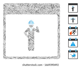 Line Mosaic based on engineer calendar page icon. Mosaic vector engineer calendar page is created with random line spots. Bonus icons are added.