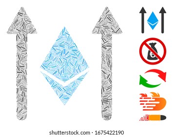 Mosaico de línea basado en el icono de las flechas de envío de cristales de etéreo. Vector mosaico Las flechas de envío de cristal etéreo se crean con elementos de línea aleatoria. Se agregan iconos de bonificación.