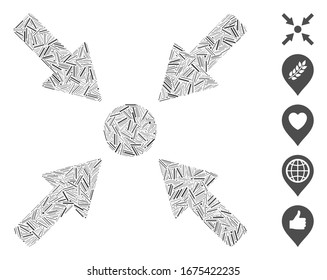Linie Mosaik basierend auf dem Ethereum Kartenmarkierungssymbol. Mosaike Vektorillustration Ethereum Karte Marker ist mit zufälligen Linien-Flecken. Bonussymbole werden hinzugefügt.