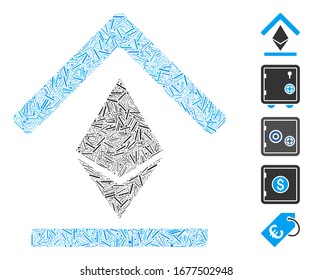 Line Mosaic based on Ethereum bank roof icon. Mosaic vector Ethereum bank roof is composed with randomized line spots. Bonus icons are added.