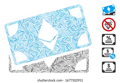 Line Mosaic basierend auf Ethereum Banknoten Symbol. Mosaike Vektorillustration Ethereum Banknoten wird mit Zufallsposten erstellt. Bonussymbole werden hinzugefügt.
