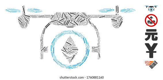 Line Mosaic based on Ethereum copter icon. Mosaic vector Ethereum copter is designed with randomized line spots. Bonus icons are added.