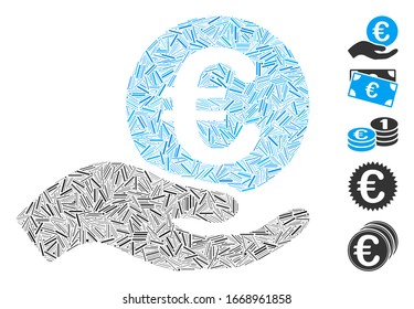 Line Mosaic based on euro salary icon. Mosaic vector euro salary is designed with random line spots. Bonus icons are added.