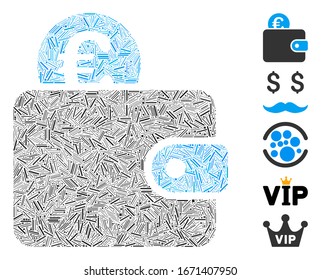 Line Mosaic based on Euro wallet icon. Mosaic vector Euro wallet is created with random line elements. Bonus icons are added.
