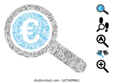 Line Mosaic based on Euro financial audit icon. Mosaic vector Euro financial audit is created with random line items. Bonus icons are added.