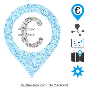 Line Mosaic based on Euro pushpin icon. Mosaic vector Euro pushpin is designed with scattered line spots. Bonus icons are added.