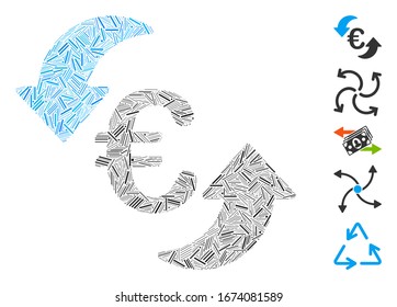 Line Mosaic basierend auf Euro Update Pfeile Icon. Mosaik Vektorillustration Euro Update Pfeile sind mit verstreuten Zeilenpunkten gebildet. Bonussymbole werden hinzugefügt.