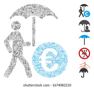 Line Mosaic based on Euro financial umbrella icon. Mosaic vector Euro financial umbrella is created with scattered line items. Bonus icons are added.