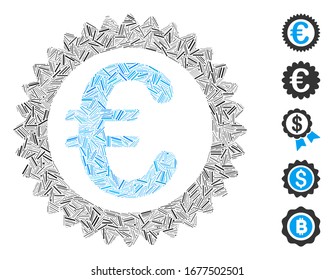 Line Mosaic basierend auf Euro Belohnung Stempel Symbol. Mosaik Vektorillustration Euro Belohnungsstempel wird mit randomisierten Bindestrichen gebildet. Bonussymbole werden hinzugefügt.
