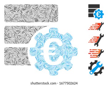 Line Mosaic based on Euro financial database options icon. Mosaic vector Euro financial database options is created with random line dots. Bonus icons are added.