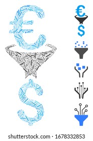 Line Mosaic based on Euro Dollar conversion filter icon. Mosaic vector Euro Dollar conversion filter is formed with randomized line elements. Bonus icons are added.