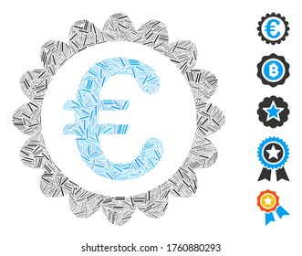 Line Mosaic based on Euro quality icon. Mosaic vector Euro quality is composed with randomized line dots. Bonus icons are added.