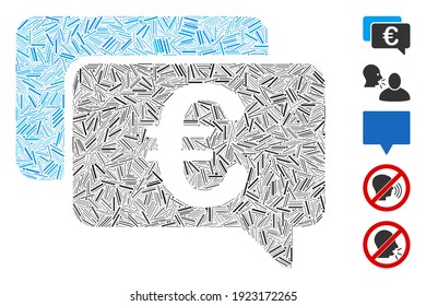 Mosaico de línea basado en el icono de mensajes Euro. Vector mosaico Los mensajes en euros se forman con puntos de línea aleatorizados. Se agregan iconos de bonificación.