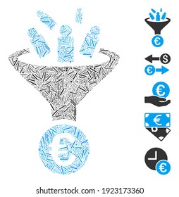 Mosaico de línea basado en el icono de conversión de la venta en euros. Vector mosaico La conversión de la venta en euros se compone de elementos de línea dispersa. Se agregan iconos de bonificación.