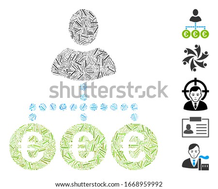 Line Mosaic based on euro mass payer icon. Mosaic vector euro mass payer is created with random line elements. Bonus icons are added.