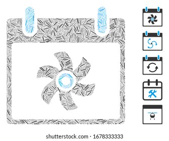 Line Mosaic basierend auf dem Fan-Kalendertag-Symbol. Mosaik Vektorillustration Fan Kalendertag wird mit randomisierten Zeilenpunkten erstellt. Bonussymbole werden hinzugefügt.
