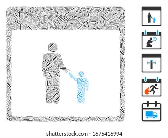 Line Mosaic based on father calendar page icon. Mosaic vector father calendar page is formed with scattered line elements. Bonus icons are added.