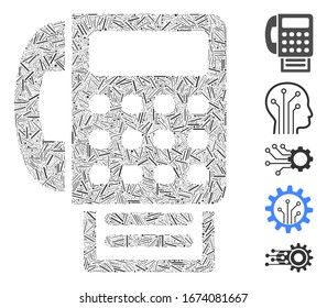 Line Mosaic based on fax machine icon. Mosaic vector fax machine is composed with random line spots. Bonus icons are added.