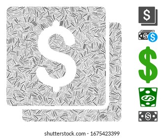 Line Mosaic based on finances icon. Mosaic vector finances is designed with random line dots. Bonus icons are added.
