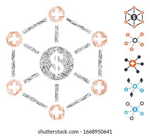 Line Mosaic based on financial medical network icon. Mosaic vector financial medical network is composed with random line spots. Bonus icons are added.