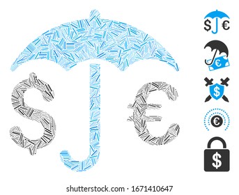 Line Mosaic based on financial protection icon. Mosaic vector financial protection is designed with randomized line spots. Bonus icons are added.
