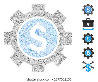 Line Mosaic basierend auf finanziellen Optionen Symbol. Finanzielle Optionen für die Vektorillustration von Mosaiken werden mit Zufallslinien erstellt. Bonussymbole werden hinzugefügt.