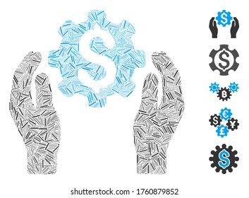 Line Mosaic based on financial insurance options icon. Mosaic vector financial insurance options is created with random line dots. Bonus icons are added.