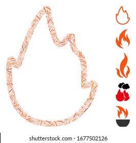 Line Mosaic based on fire contour icon. Mosaic vector fire contour is composed with scattered line items. Bonus icons are added.