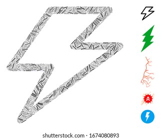 Line Mosaic based on flash icon. Mosaic vector flash is designed with randomized line items. Bonus icons are added.