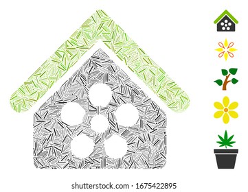 Line Mosaic based on flower orangery icon. Mosaic vector flower orangery is formed with randomized line items. Bonus icons are added.