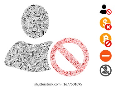 Line Mosaic based on forbidden icon. Mosaic vector forbidden is created with random line items. Bonus icons are added.