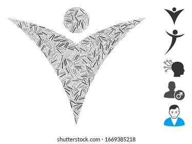 Line Mosaic based on futuristic man icon. Mosaic vector futuristic man is created with random line elements. Bonus icons are added.