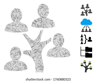 Line Mosaic based on genealogy tree icon. Mosaic vector genealogy tree is formed with scattered line elements. Bonus icons are added.