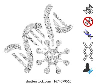 Line Mosaic based on genetics icon. Mosaic vector genetics is designed with randomized line items. Bonus icons are added.