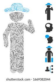 Line Mosaic based on gentleman opinion icon. Mosaic vector gentleman opinion is designed with random line dots. Bonus icons are added.