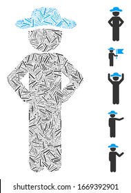 Line Mosaic basierend auf Gentleman akimbo Symbol. Mosaik Vektorillustration Gentleman akimbo wird mit randomisierten Linien-Spots erstellt. Bonussymbole werden hinzugefügt.