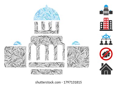 Line Mosaic based on government buildings icon. Mosaic vector government buildings is created with randomized line elements. Bonus icons are added.