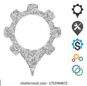 Line Mosaic based on GPS settings icon. Mosaic vector GPS settings is designed with random line items. Bonus icons are added.
