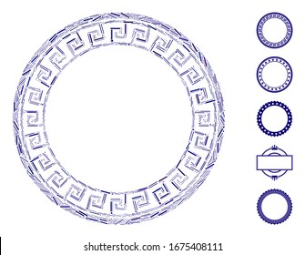 Line Mosaic based on greek classic round frame icon. Mosaic vector greek classic round frame is formed with randomized line dots. Bonus icons are added.