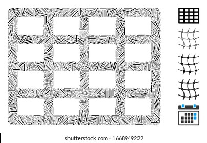 Line Mosaic based on grid icon. Mosaic vector grid is created with random line dots. Bonus icons are added.