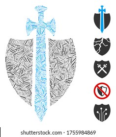 Line Mosaic based on guard icon. Mosaic vector guard is composed with scattered line spots. Bonus icons are added.