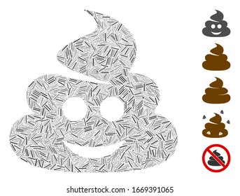 Mosaico de línea basado en el icono de mierda feliz. La mierda alegre del vector mosaico está diseñada con elementos de línea dispersos. Se agregan iconos de bonificación.