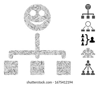 Mosaico de línea basado en icono de jerarquía feliz. La jerarquía feliz del vector mosaico se compone de elementos de línea aleatorizados. Se agregan iconos de bonificación.