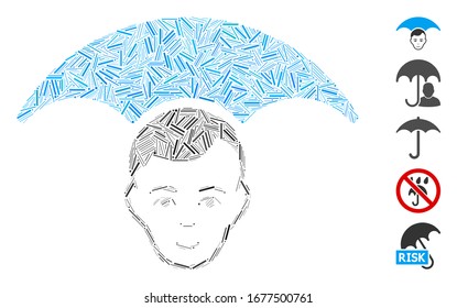 Line Mosaic based on head umbrella icon. Mosaic vector head umbrella is designed with scattered line items. Bonus icons are added.