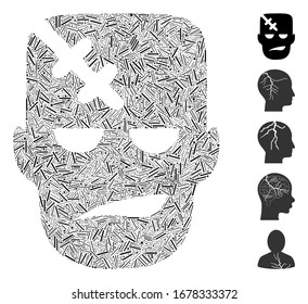 Line Mosaic based on head patient icon. Mosaic vector head patient is composed with random line spots. Bonus icons are added.