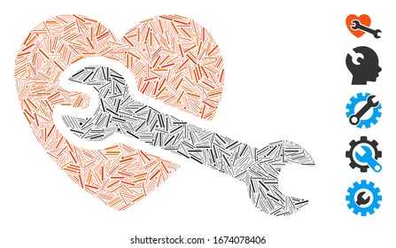 Line Mosaic based on heart surgery icon. Mosaic vector heart surgery is designed with randomized line elements. Bonus icons are added.