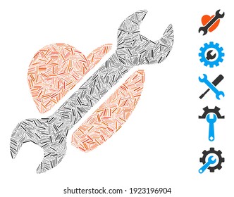 Line Mosaic based on heart surgery icon. Mosaic vector heart surgery is created with scattered line items. Bonus icons are added.